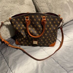 Dooney & Bourke Brown Signature Satchel with Tan Leather Accents